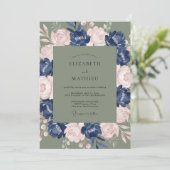 Navy Blue Opulent Botanical Wedding 招待状 (スタンド正面)