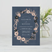 Navy Blue Opulent Evening Wedding 招待状 (スタンド正面)