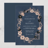 Navy Blue Opulent Evening Wedding 招待状 (正面/裏面)