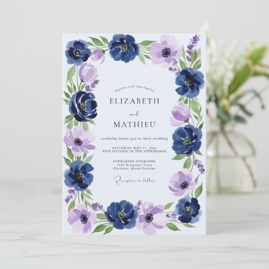 Navy Blue Opulent Spring Wedding 招待状 (スタンド正面)