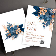 Navy Blue Orange Boho Floral Elegant Wedding