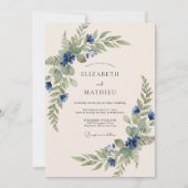 Navy Blue Organic Spring Wedding 招待状 (正面)