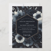 Navy Blue Ornate Gothic Wedding 招待状 (正面)