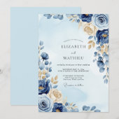 Navy Blue Ornate Winter Wedding 招待状 (正面/裏面)