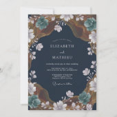 Navy Blue Painterly Orchard Wedding 招待状 (正面)