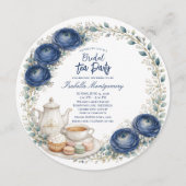 Navy Blue Palette Tea Party Bridal Shower 招待状 (正面)