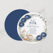 Navy Blue Palette Tea Party Bridal Shower 招待状 (正面/裏面)