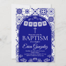 Navy Blue Papel Picado Baptism Invitation 招待状