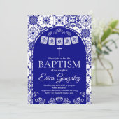 Navy Blue Papel Picado Baptism Invitation 招待状 (スタンド正面)