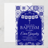 Navy Blue Papel Picado Baptism Invitation 招待状 (正面/裏面)