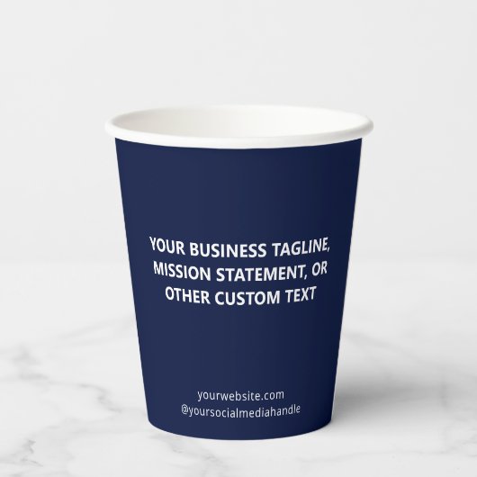 Navy Blue Paper Cups Custom Business Logo 8 oz 紙コップ (裏面)