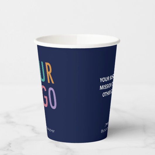 Navy Blue Paper Cups Custom Business Logo 8 oz 紙コップ (左)