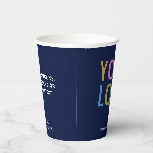 Navy Blue Paper Cups Custom Business Logo 8 oz 紙コップ (右)