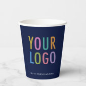 Navy Blue Paper Cups Custom Business Logo 8 oz 紙コップ (正面)