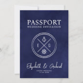 Navy Blue Passport Destination Wedding Cruise 招待状 (正面)