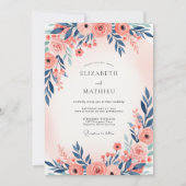 Navy Blue Peach Ethereal Spring Wedding 招待状 (正面)