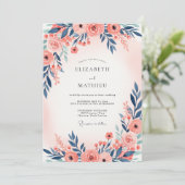 Navy Blue Peach Ethereal Spring Wedding 招待状 (スタンド正面)