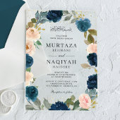 Navy Blue Peach Floral Muslim Wedding アクリル招待状