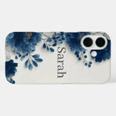 Navy Blue Peonies iPhone Case Case-Mate iPhoneケース (裏面 (横))