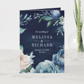 Navy Blue Peony Mason Jar QR Code Wedding 招待状 (正面)