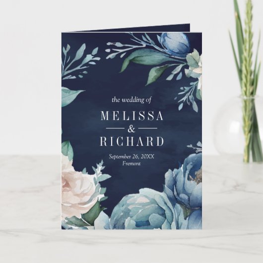 Navy Blue Peony Mason Jar QR Code Wedding 招待状 (正面)