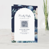 Navy Blue Peony Mason Jar QR Code Wedding 招待状 (裏面)
