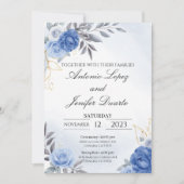 Navy blue peony rose wedding invitation, boda (正面)