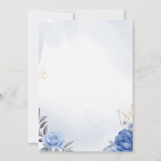 Navy blue peony rose wedding invitation, boda (裏面)