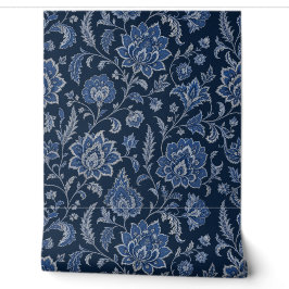 Navy Blue Persian Floral Wallpaper 壁紙