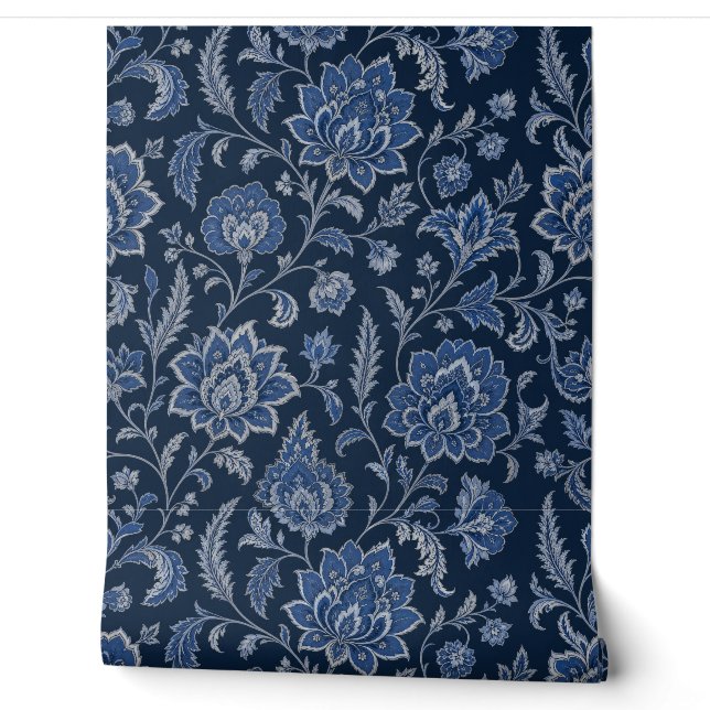Navy Blue Persian Floral Wallpaper  壁紙 (ほどく)