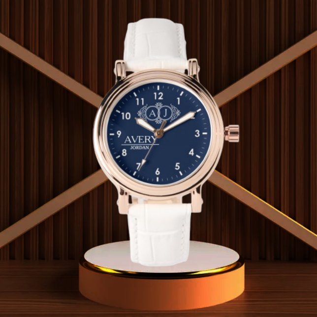 Navy Blue Personalized Custom Monogram Luxury Gift 腕時計 (クリエイターアップロード済み)