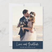 Navy Blue Photo 結婚's Thank You サンキューカード (正面)