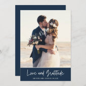 Navy Blue Photo 結婚's Thank You サンキューカード (正面/裏面)