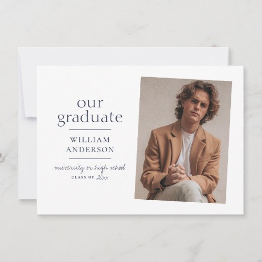 Navy Blue Photo Announcement 招待状 (正面)