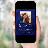 Navy blue photo birthday party welcome  ポスター