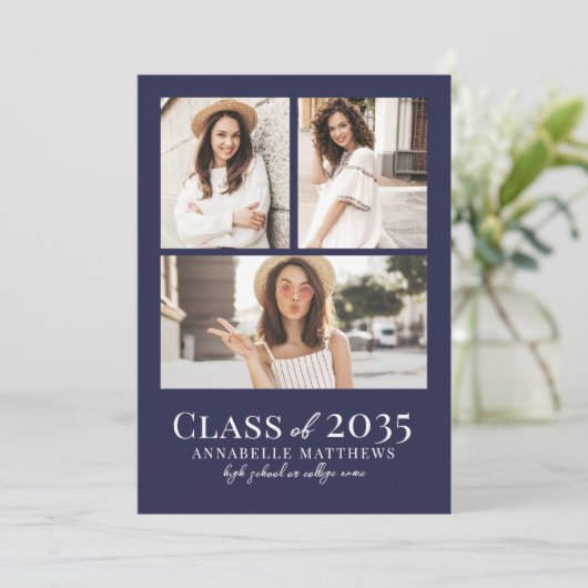 Navy Blue Photo Collage Graduation 案内状 (スタンド正面)
