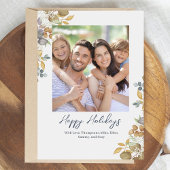 Navy Blue Photo Happy Holidays Greenery シーズンカード