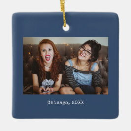 Navy Blue Photo Keepsake Christmas セラミックオーナメント