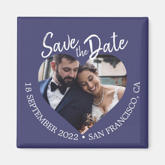 Navy Blue Photo Modern Script Save the Date マグネット (正面)