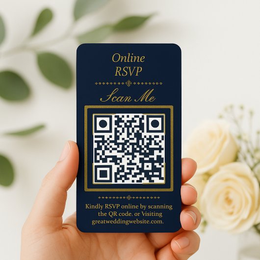 Navy Blue | Photo Online RSVP QR Code Wedding エンクロージャーカード