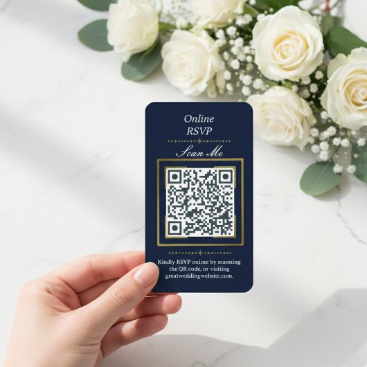 Navy Blue | Photo Online RSVP QR Code Wedding  エンクロージャーカード
