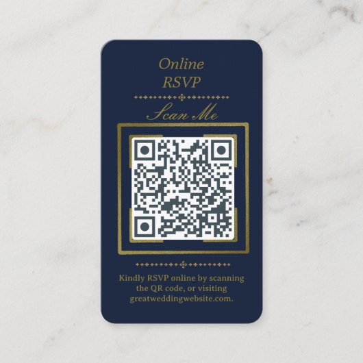 Navy Blue | Photo Online RSVP QR Code Wedding  エンクロージャーカード (正面)