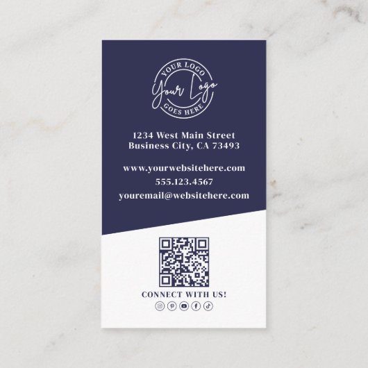 Navy Blue Photo QR Code Logo Vertical 名刺 (裏面)