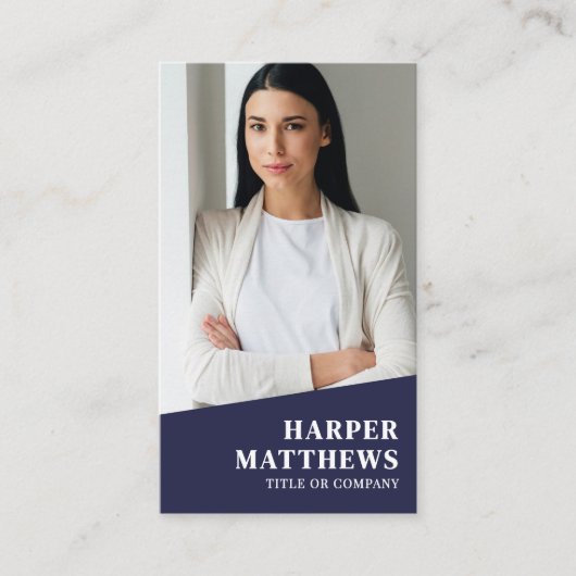 Navy Blue Photo QR Code Logo Vertical 名刺 (正面)