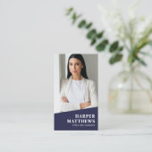 Navy Blue Photo QR Code Vertical 名刺 (スタンド正面)