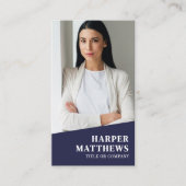 Navy Blue Photo QR Code Vertical 名刺 (正面)