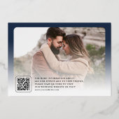 Navy Blue Photo QR Code Wedding Save the Date 箔招待状 (裏面)