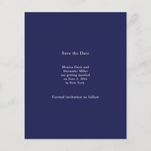 Navy blue photo wedding Save the Date チラシ (裏面)