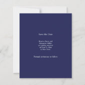 Navy blue photo wedding Save the Date card (裏面)