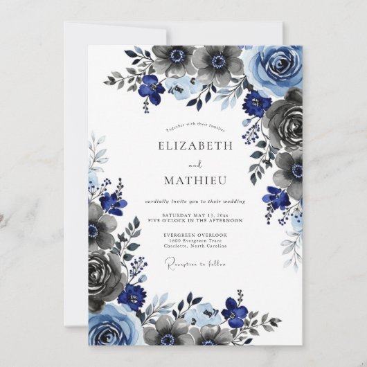 Navy Blue Picturesque Winter Wedding 招待状 (正面)